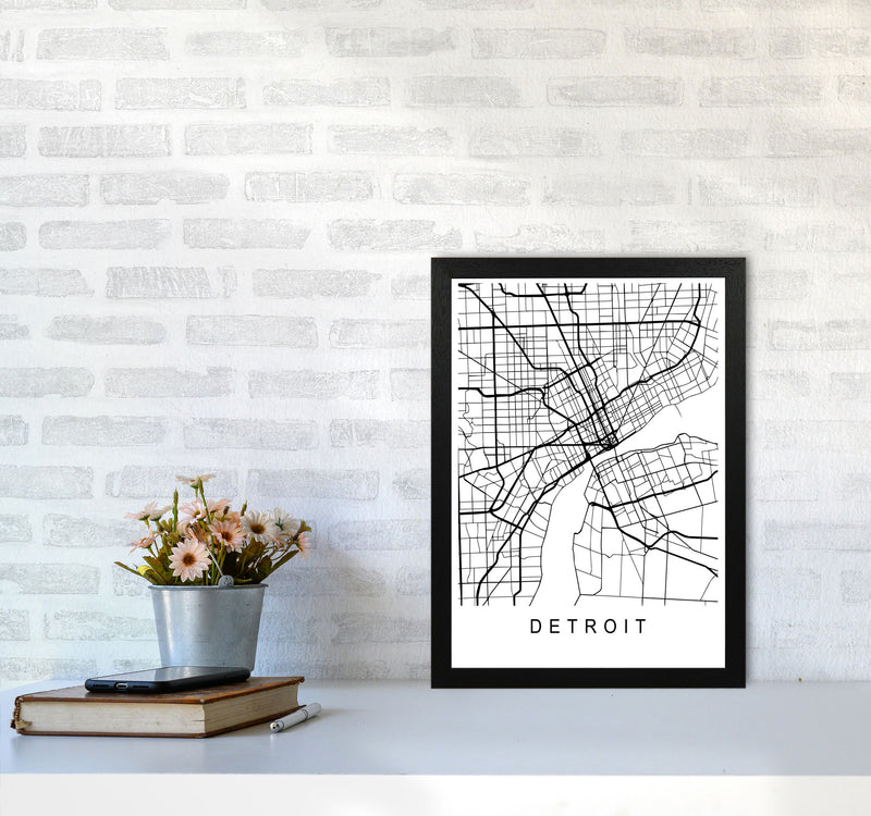 Detroit Map Art Print by Pixy Paper A3 White Frame