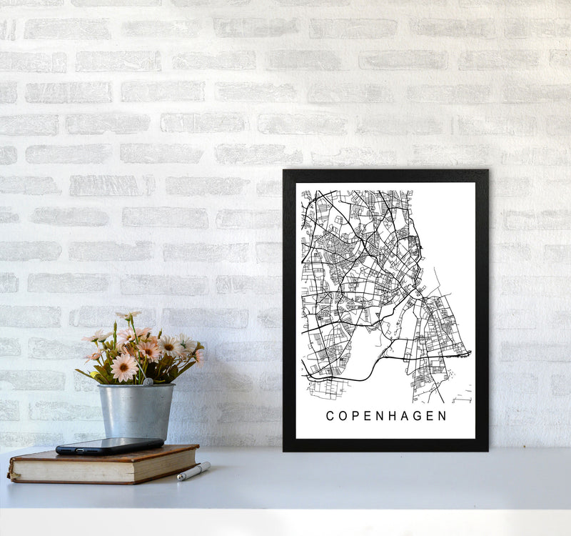 Copenhagen Map Art Print by Pixy Paper A3 White Frame