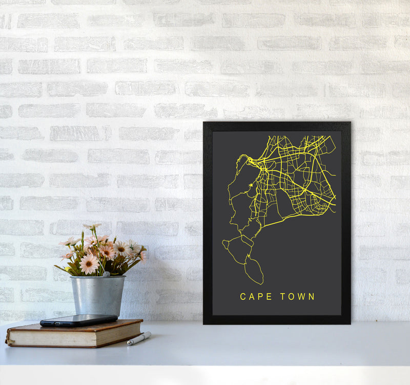 Cape Town Map Neon Art Print by Pixy Paper A3 White Frame