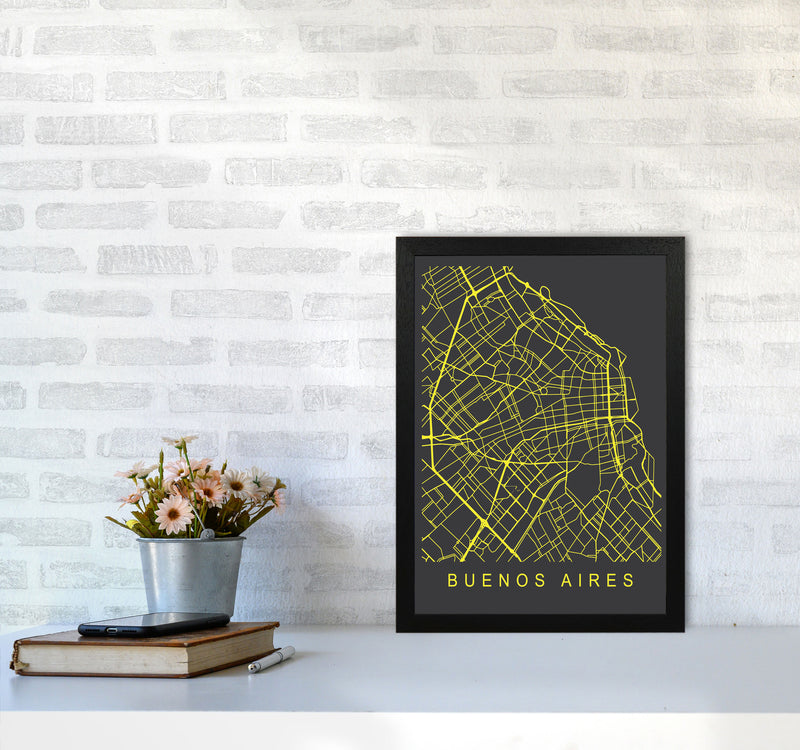 Buenos Aires Map Neon Art Print by Pixy Paper A3 White Frame