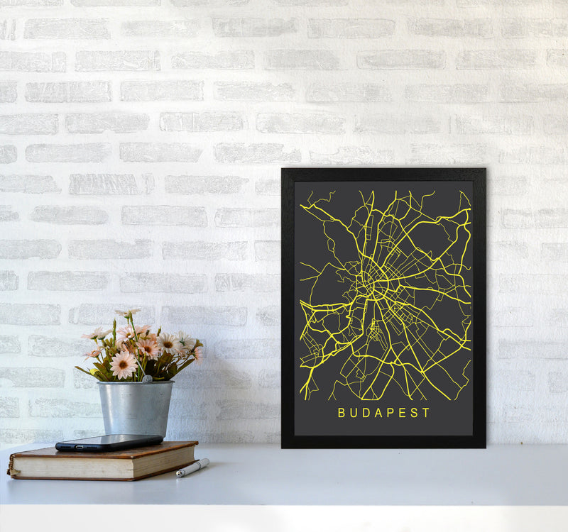 Budapest Map Neon Art Print by Pixy Paper A3 White Frame