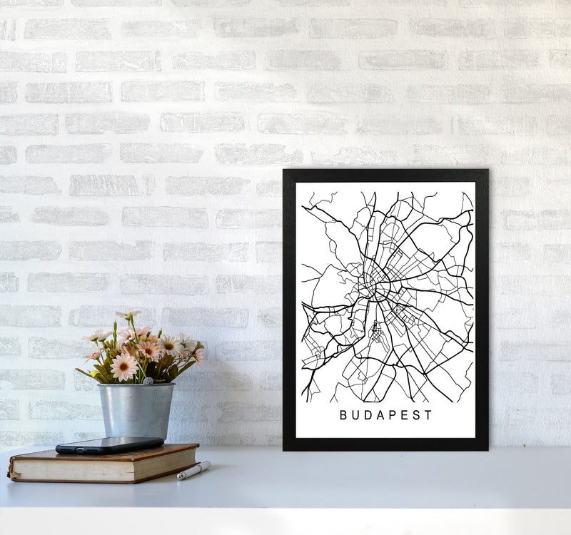 Budapest Map Art Print by Pixy Paper A3 White Frame