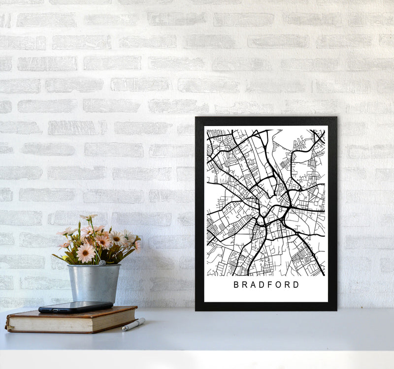 Bradford Map Art Print by Pixy Paper A3 White Frame