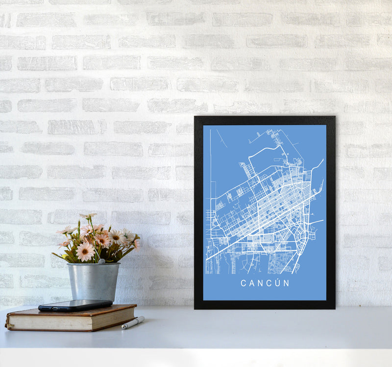 Cancun Map Blueprint Art Print by Pixy Paper A3 White Frame