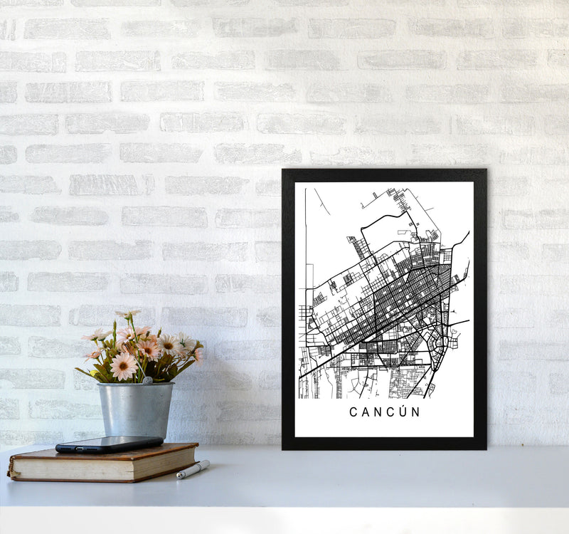 Cancun Map Art Print by Pixy Paper A3 White Frame