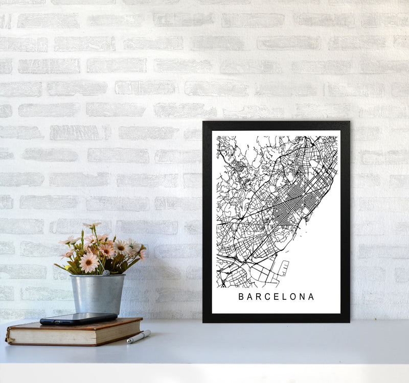 Barcelona Map Art Print by Pixy Paper A3 White Frame