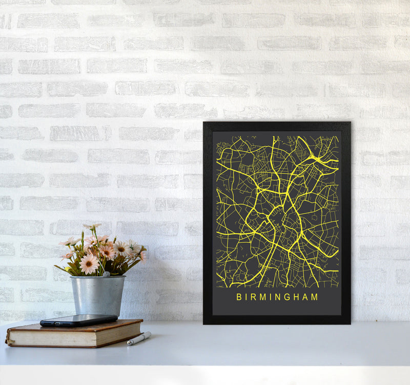 Birmingham Map Neon Art Print by Pixy Paper A3 White Frame