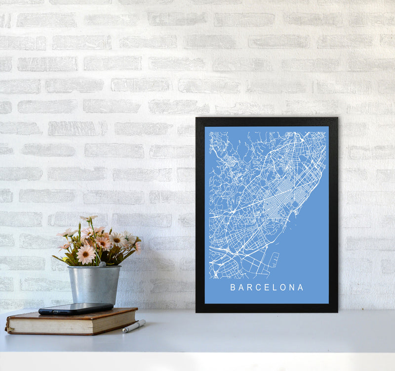 Barcelona Map Blueprint Art Print by Pixy Paper A3 White Frame
