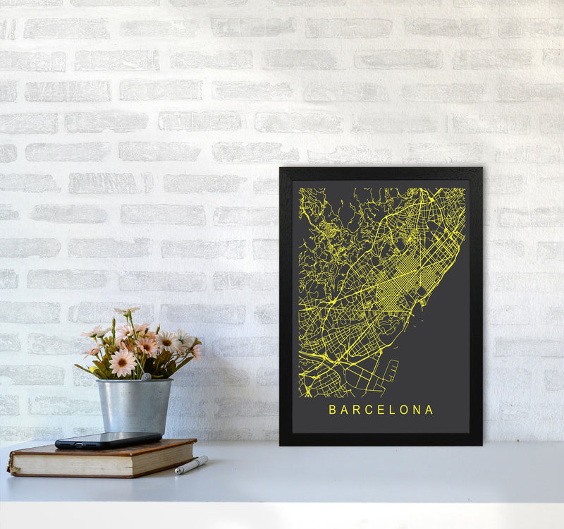 Barcelona Map Neon Art Print by Pixy Paper A3 White Frame
