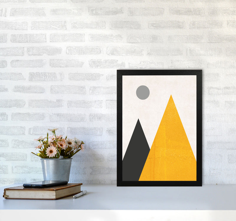 Mountains and moon mustard Art Print by Pixy Paper A3 White Frame