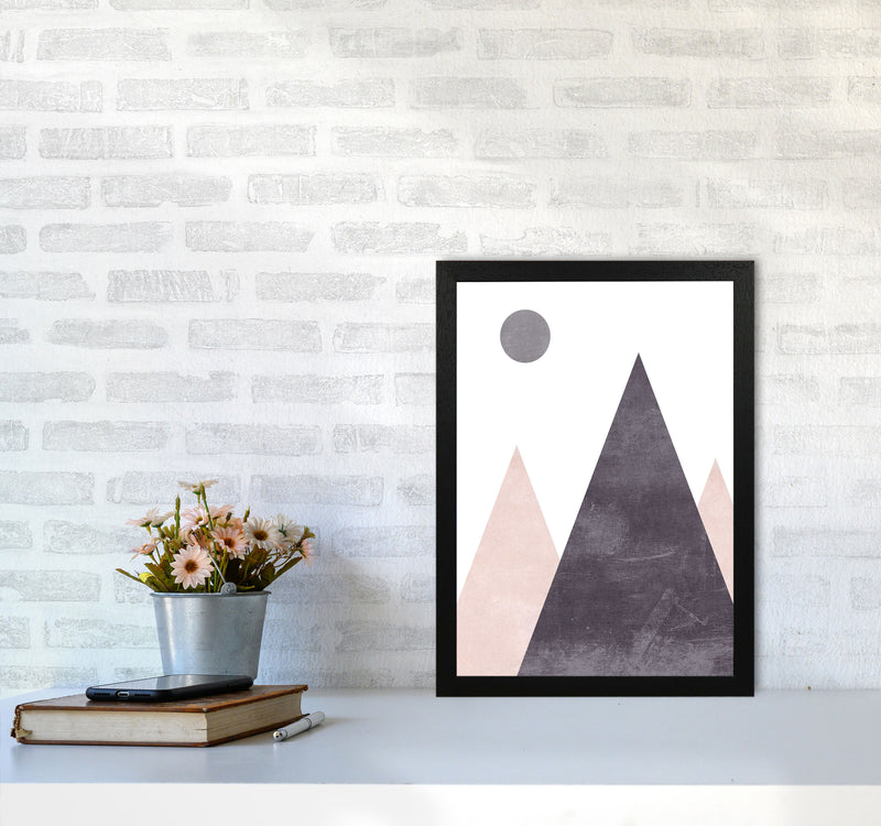 Mountains and moon pink cotton Art Print by Pixy Paper A3 White Frame