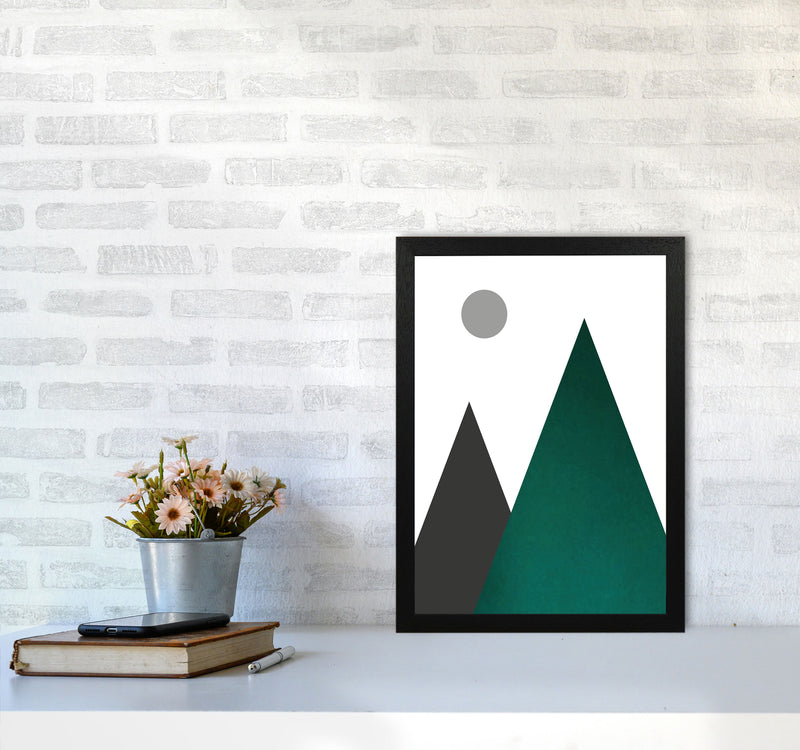 Mountains and moon emerald Art Print by Pixy Paper A3 White Frame