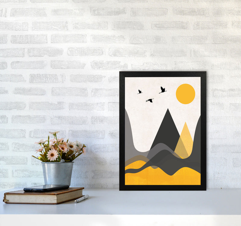 Hills and mountains mustard Art Print by Pixy Paper A3 White Frame
