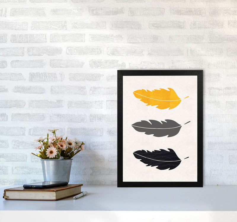 Feathers Mustard Art Print by Pixy Paper A3 White Frame