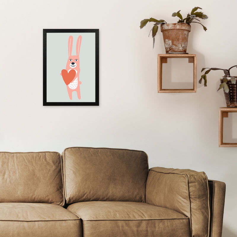 Bunny with heart Neutral kids Art Print by Pixy Paper A3 White Frame