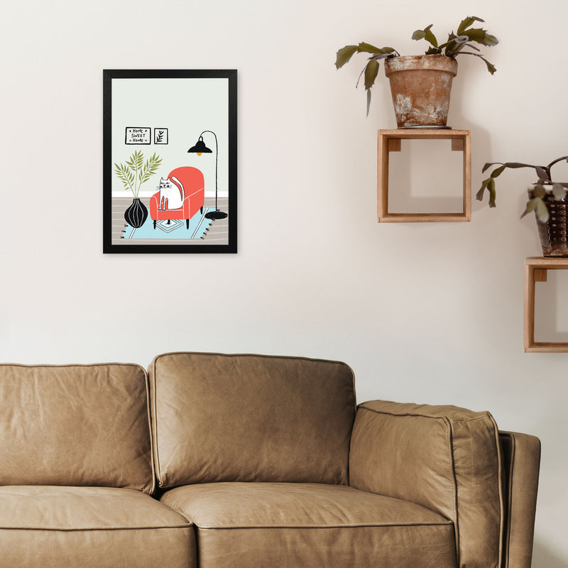 Home Sweet Home Cat Art Print by Pixy Paper A3 White Frame