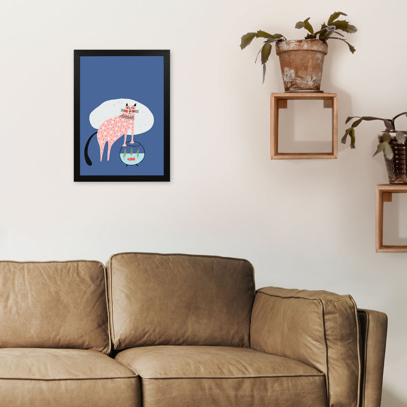 Cat and Fish Art Print by Pixy Paper A3 White Frame