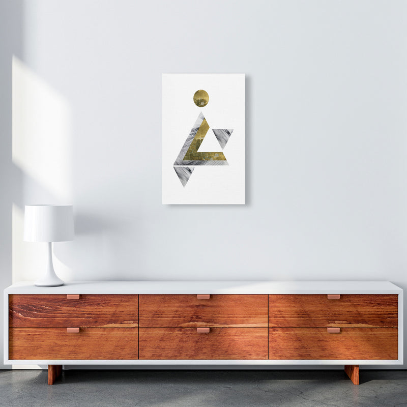 Gold And Grey Triangle With Moon Abstract Modern Print A3 Canvas