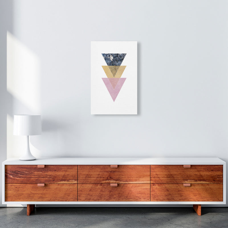 Blue, Gold And Pink Abstract Triangles Modern Print A3 Canvas