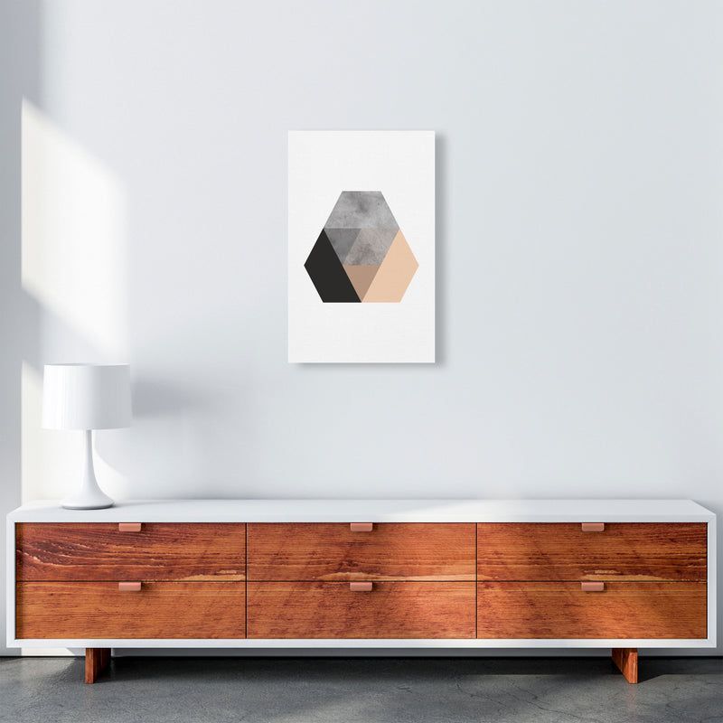 Peach And Black Abstract Hexagon Modern Print A3 Canvas
