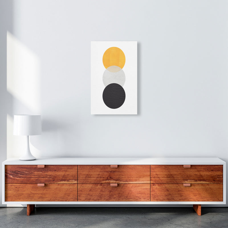 Yellow And Black Abstract Circles Modern Print A3 Canvas
