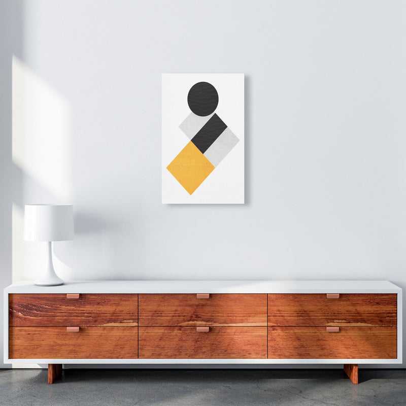 Yellow And Black Abstract Circles And Squares Modern Print A3 Canvas