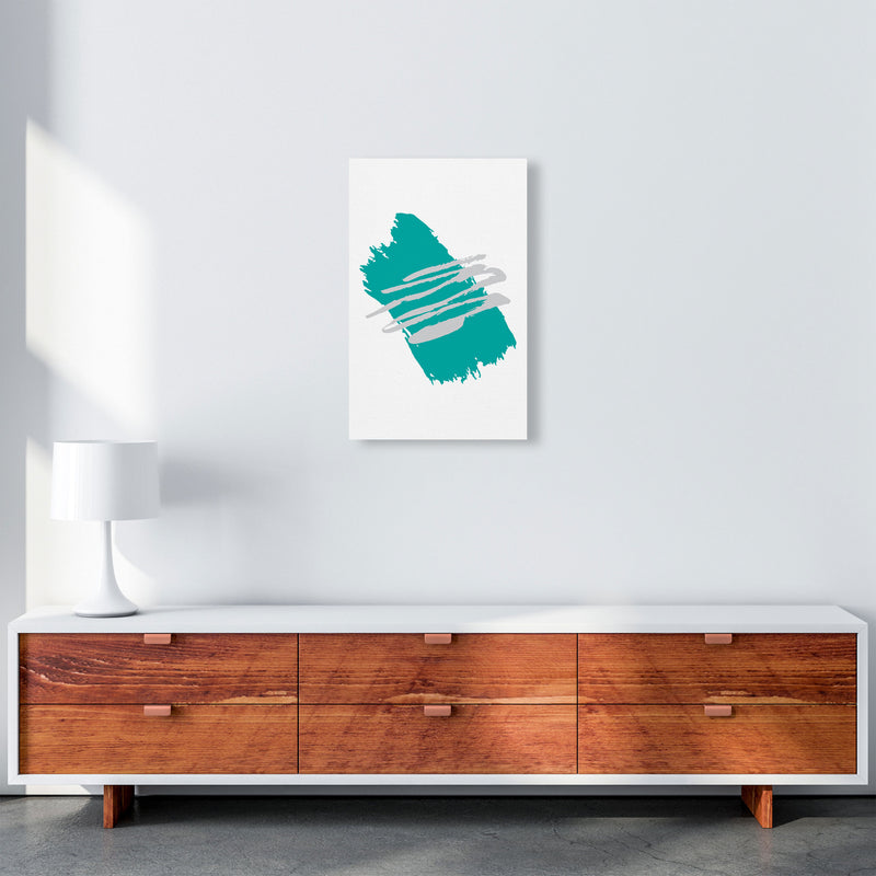 Teal Jaggered Paint Brush Abstract Modern Print A3 Canvas
