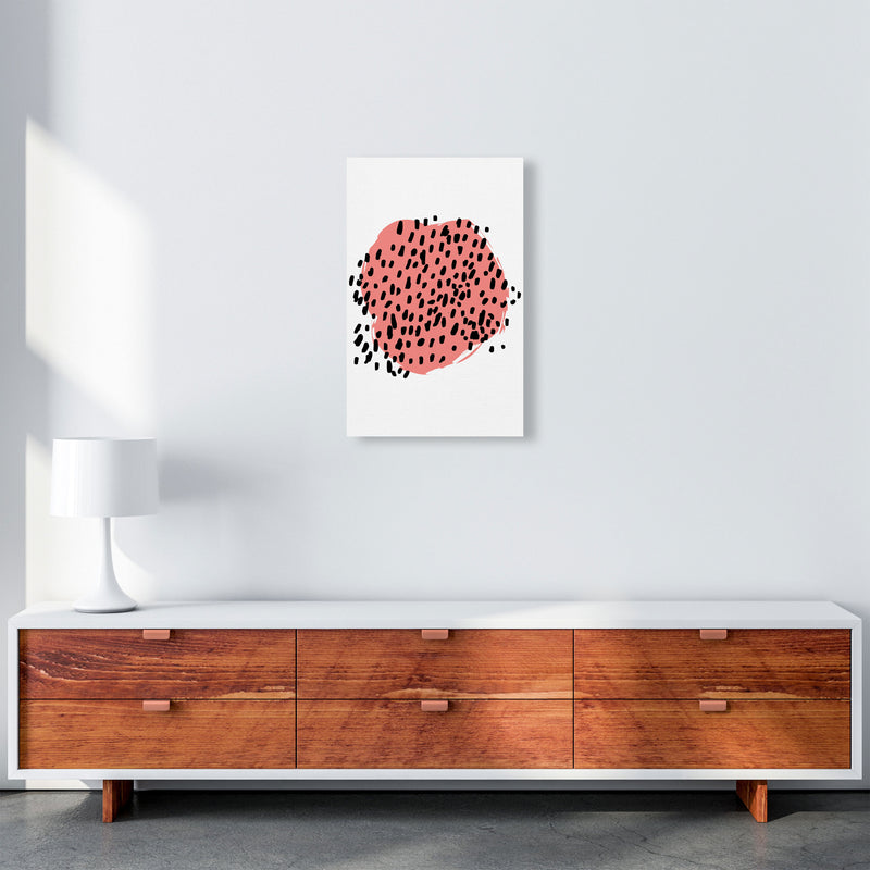 Coral Blob With Black Polka Dots Abstract Modern Print A3 Canvas