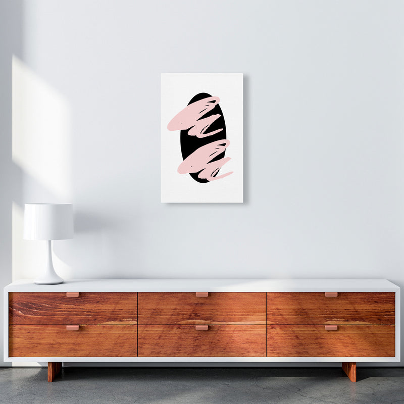 Abstract Black Oval With Pink Strokes Modern Art Print A3 Canvas