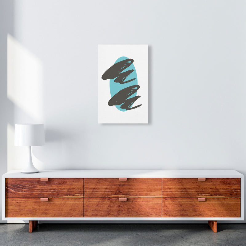 Abstract Teal Oval With Brown Strokes Modern Print A3 Canvas