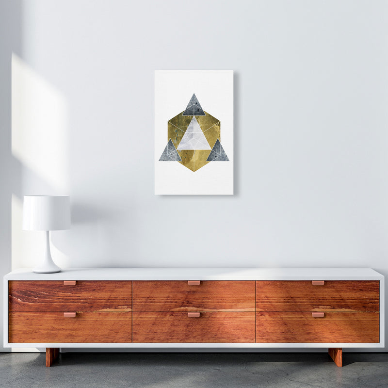 Gold Cube And Grey Geo Abstract Modern Print A3 Canvas