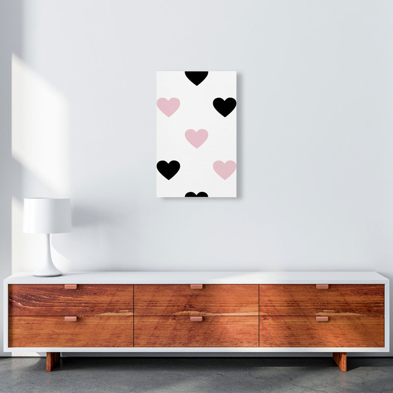 Pink And Black Hearts Modern Print A3 Canvas