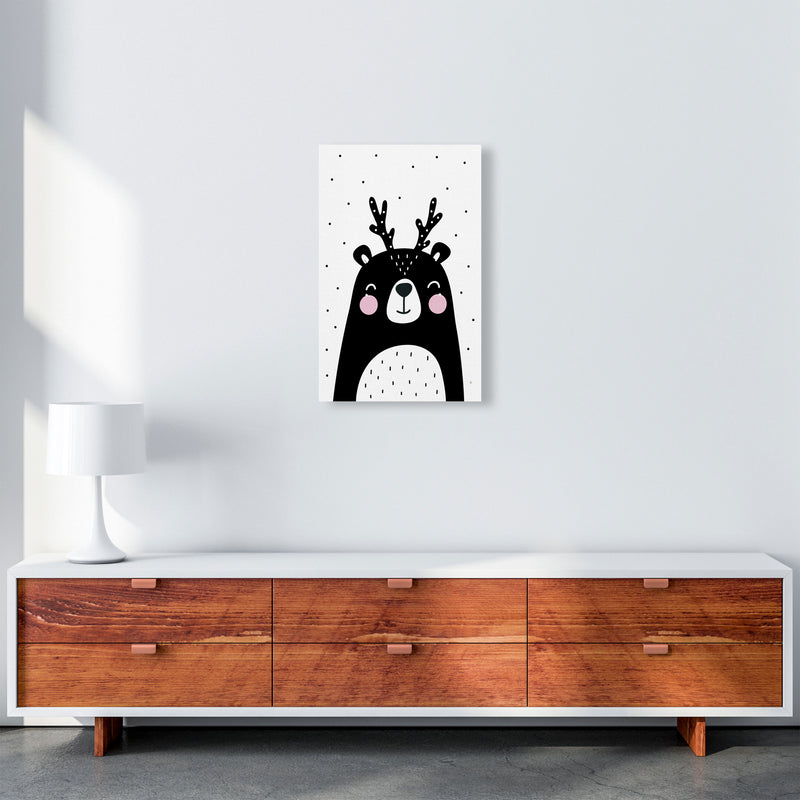 Black Bear With Antlers Modern Print Animal Art Print A3 Canvas