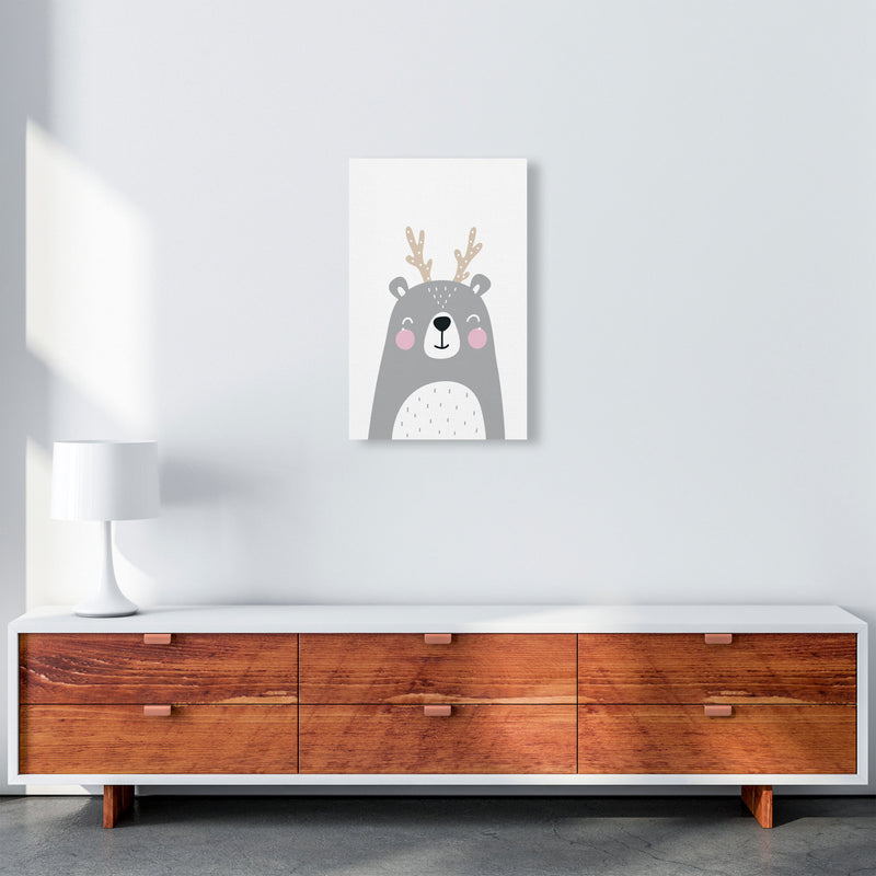 Grey Bear With Antlers Modern Print Animal Art Print A3 Canvas