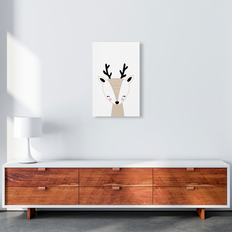 Scandi Beige Deer Framed Nursey Wall Art Print A3 Canvas