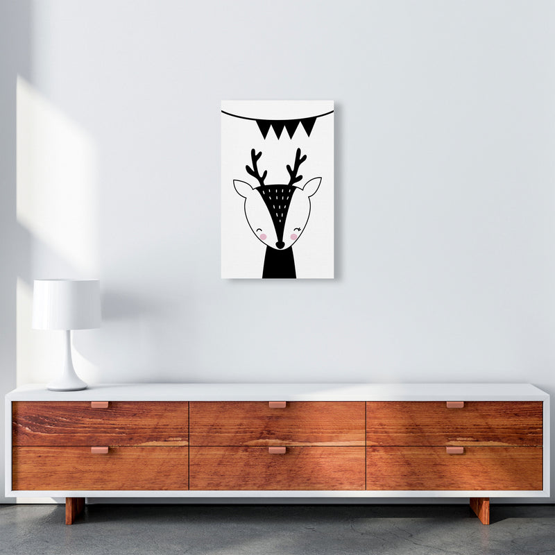 Scandi Black Deer With Banner Framed Nursey Wall Art Print A3 Canvas