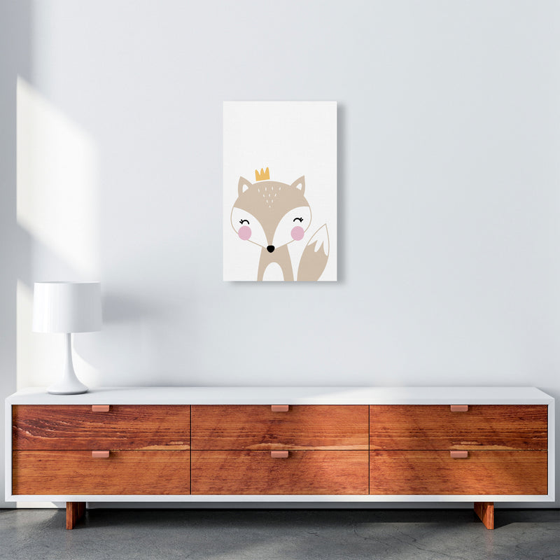 Scandi Beige Fox With Crown Framed Nursey Wall Art Print A3 Canvas