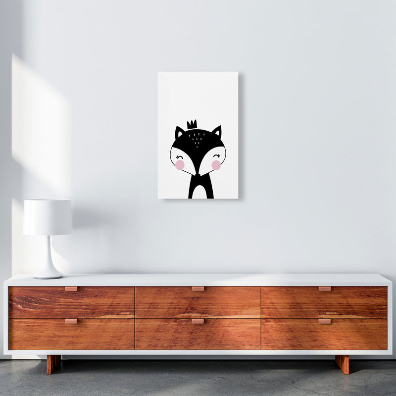 Scandi Black Fox With Crown Framed Nursey Wall Art Print A3 Canvas