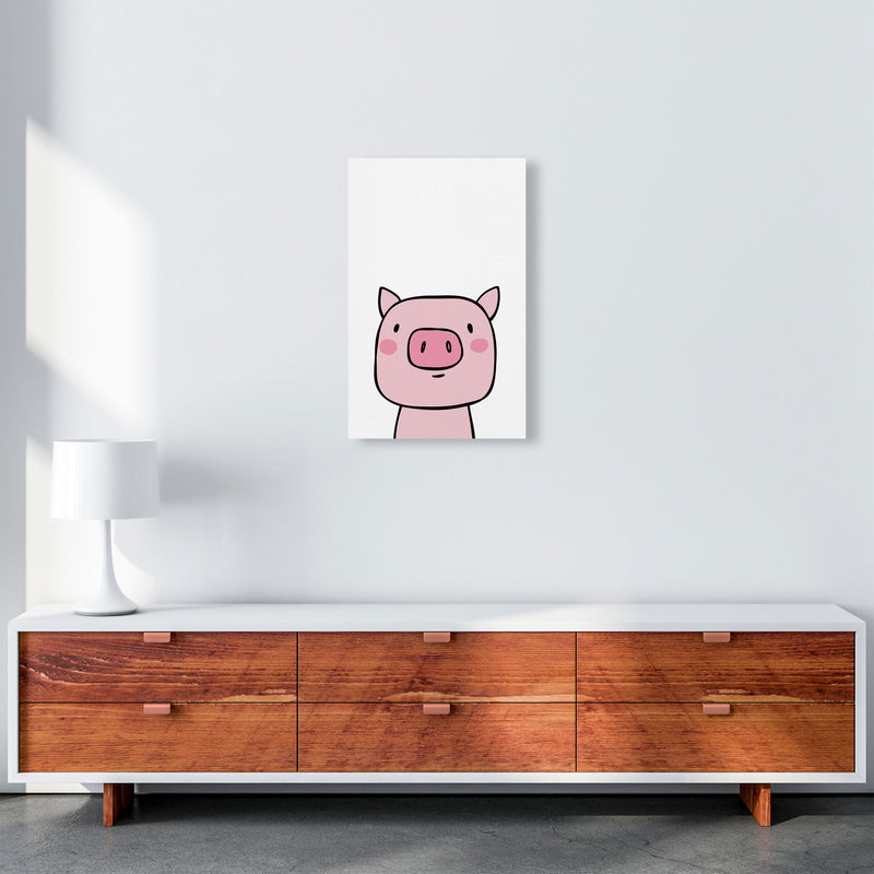 Scandi Pink Pig Framed Nursey Wall Art Print A3 Canvas