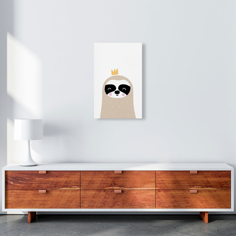 Scandi Sloth With Crown Framed Nursey Wall Art Print A3 Canvas