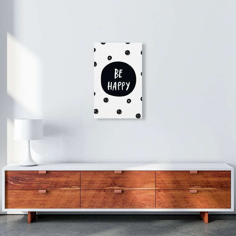 Be Happy Polka Dot Framed Typography Wall Art Print A3 Canvas