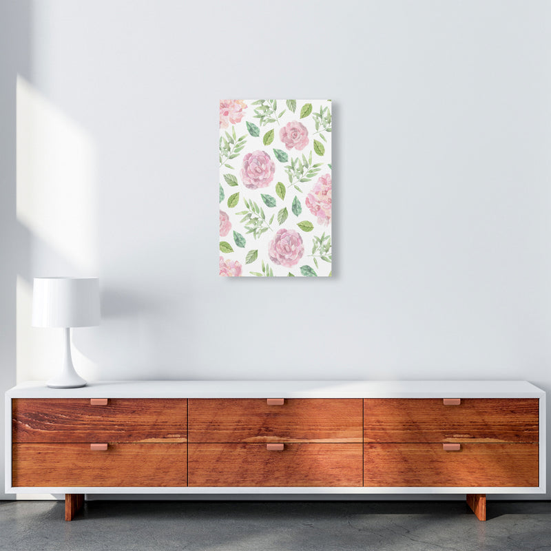 Pink Floral Repeat Pattern Modern Print, Framed Botanical & Nature Art Print A3 Canvas