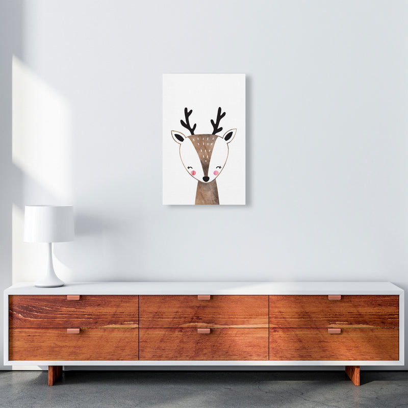Scandi Brown Deer Watercolour Framed Nursey Wall Art Print A3 Canvas