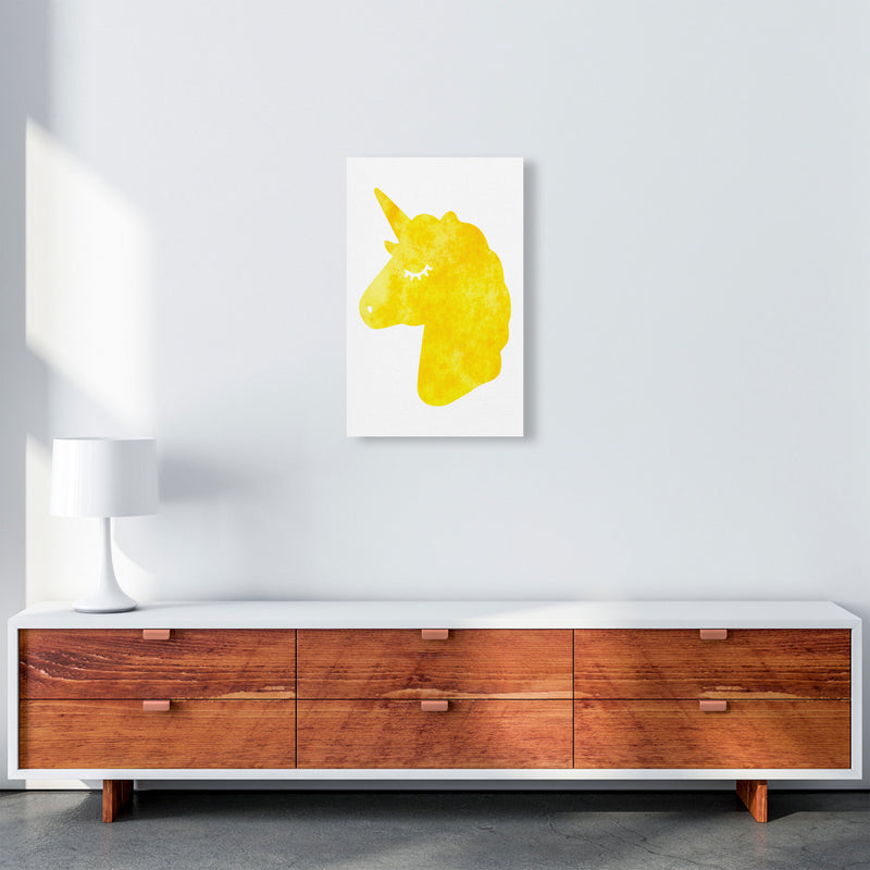 Unicorn Yellow Silhouette Watercolour Modern Print A3 Canvas