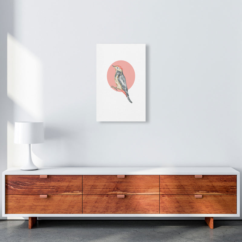 Watercolour Bird With Red Circle Modern Print Animal Art Print A3 Canvas