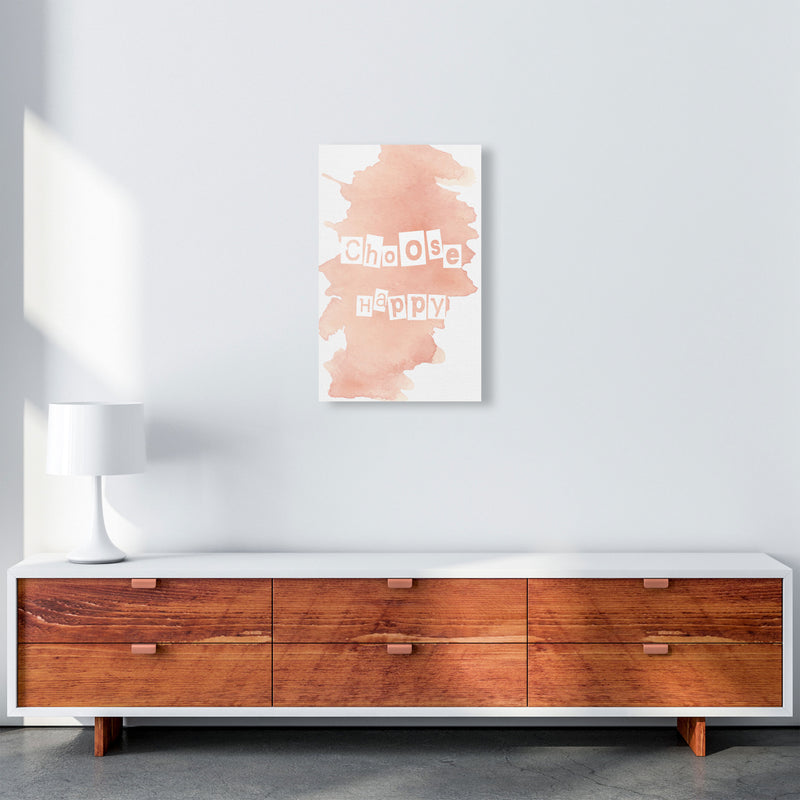 Choose Happy Peach Watercolour Modern Print A3 Canvas