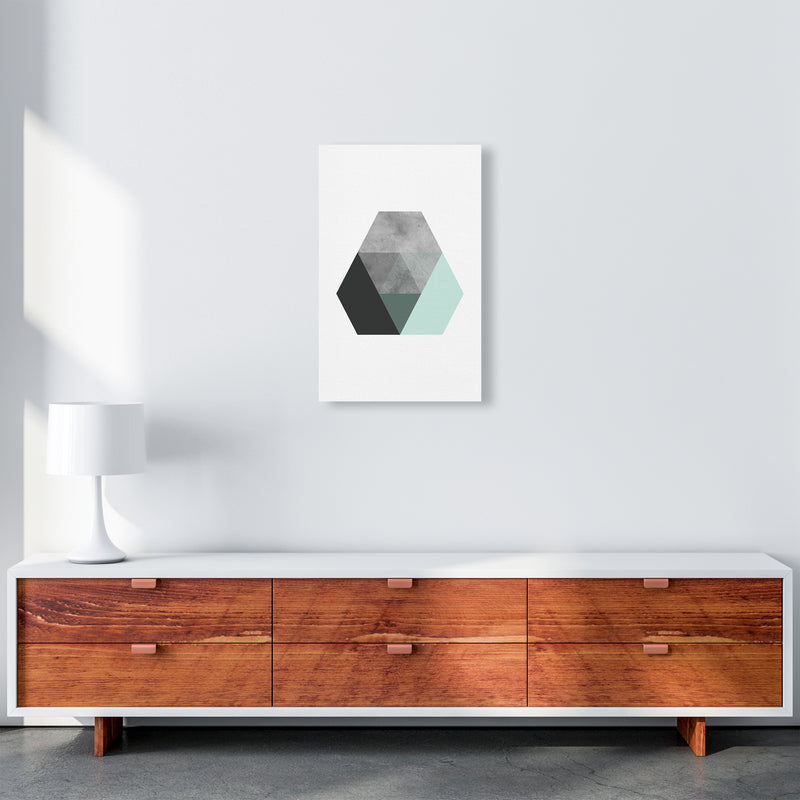 Geometric Mint And Black Hexagon  Art Print by Pixy Paper A3 Canvas