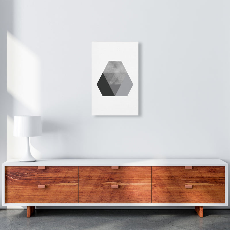 Geometric Grey And Black Hexagon  Art Print by Pixy Paper A3 Canvas