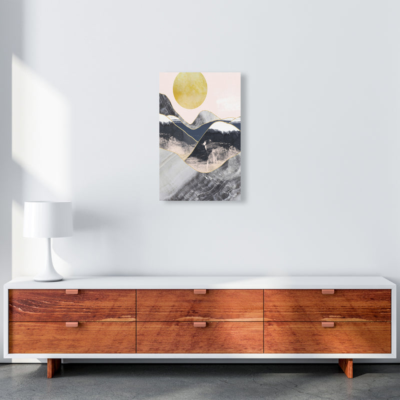 Gold Moon Navy Marble Mountains  Art Print by Pixy Paper A3 Canvas