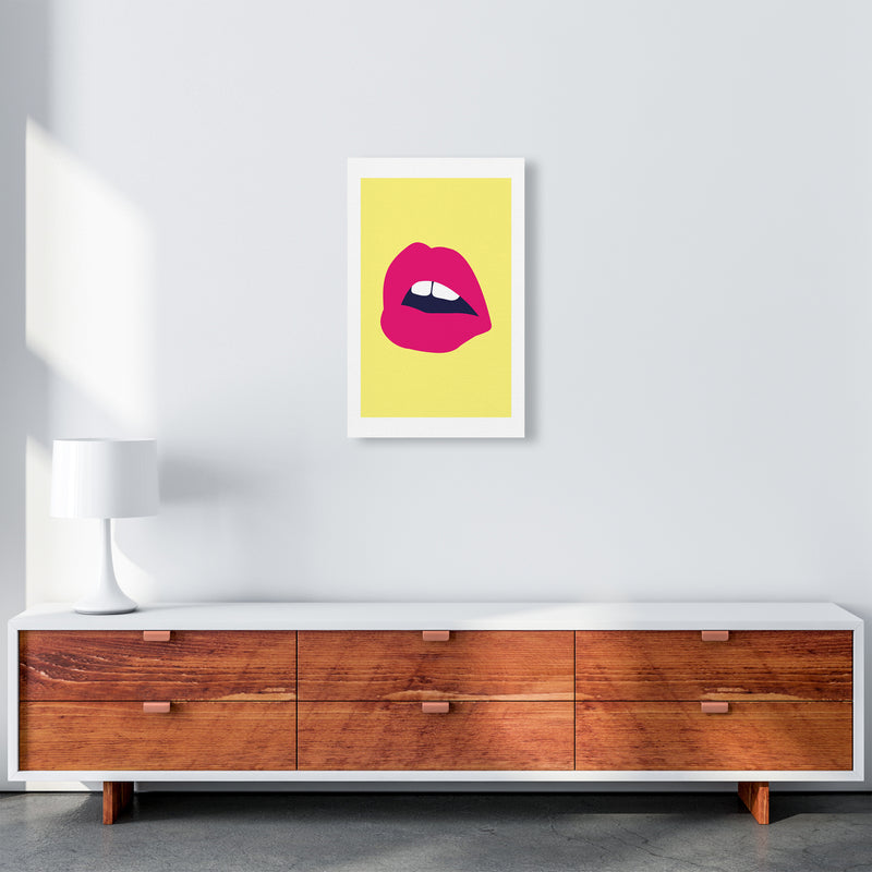 Pink Lips Yellow Back  Art Print by Pixy Paper A3 Canvas